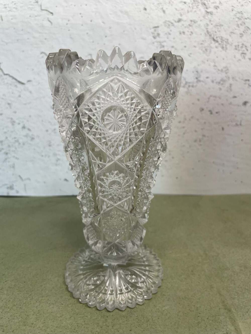 Imperial Glass Pedestal Vase Hobstar Sunburst Sawtooth Clear 6.5 In